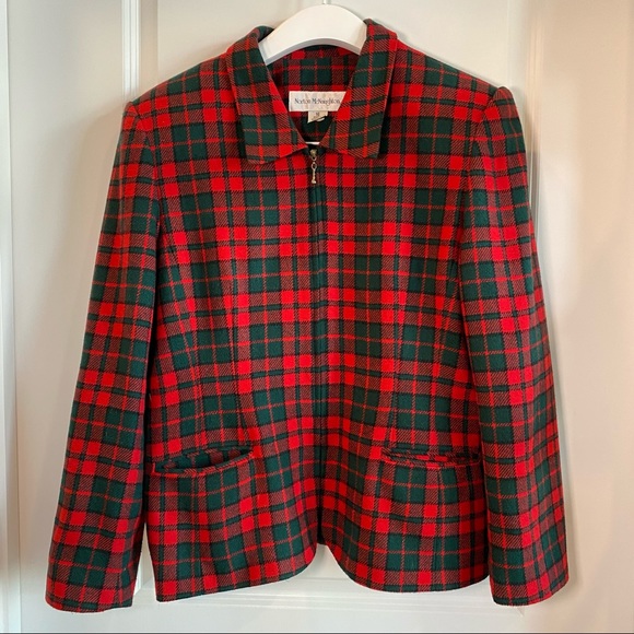 Vintage Red Tartan Zipper Closure Blazer Jacket - Picture 5 of 14